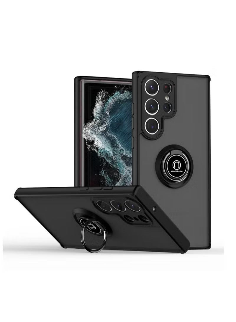 سامسونج غالاكسي S23 الترا 5G الثقيلة حالة صلبة الظهر حواف مرنة المضادة للخدش والصدمات حلقة دائرية دعم مغناطيس السيارة الإطار الأسود - Image 1
