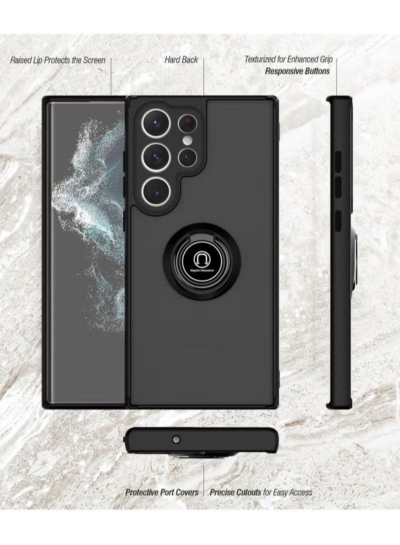 سامسونج غالاكسي S23 الترا 5G الثقيلة حالة صلبة الظهر حواف مرنة المضادة للخدش والصدمات حلقة دائرية دعم مغناطيس السيارة الإطار الأسود - Image 5