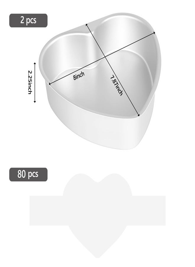 DAECHAO 8 Inch Heart Cake Pan Set of 2, Nonstick Heart Cake Pans with 80 PCS Parchment Paper, Cake Baking Pans for Kitchen Birthday Wedding, Non-Toxic Carbon Steel Cake Baking Pans, Dishwasher Safe - Image 2