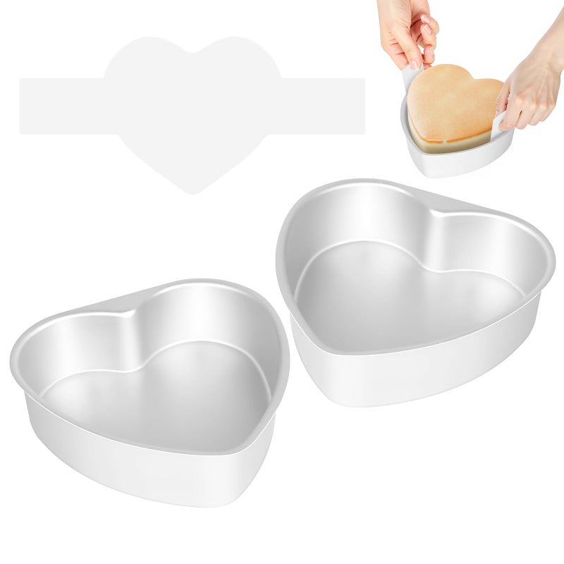 DAECHAO 8 Inch Heart Cake Pan Set of 2, Nonstick Heart Cake Pans with 80 PCS Parchment Paper, Cake Baking Pans for Kitchen Birthday Wedding, Non-Toxic Carbon Steel Cake Baking Pans, Dishwasher Safe - Image 1