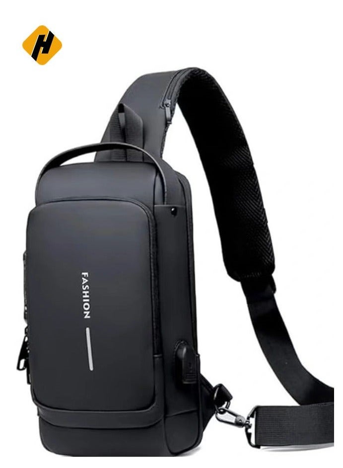 HuHa Waterproof Leather Crossbody Sling Backpack for Men & Women with USB Charging Port - Casual Shoulder Bag for Travel & Hiking - Image 1