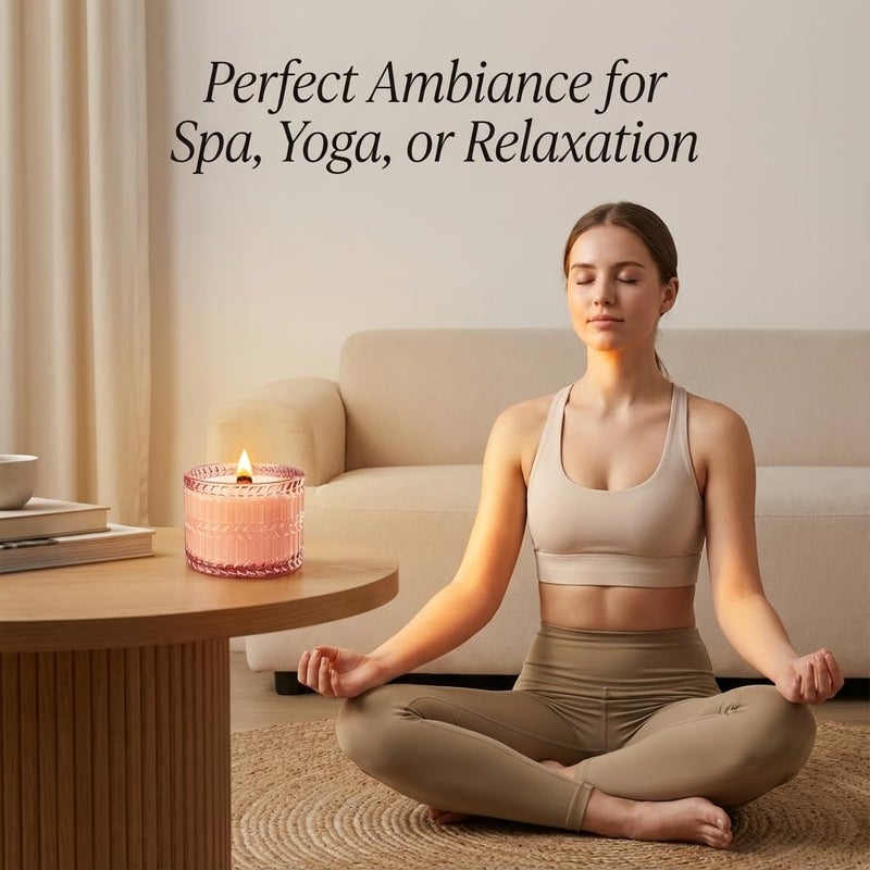 Hidden Label Sandalwood Rose Scented Candle for Home Scented, Santal Wood Wick Decorative Candles, Aromatherapy Candles for Women, Pink Soy Candles Non Toxic Candle, 7.4 oz 55 Hours Long Burn time - Image 4