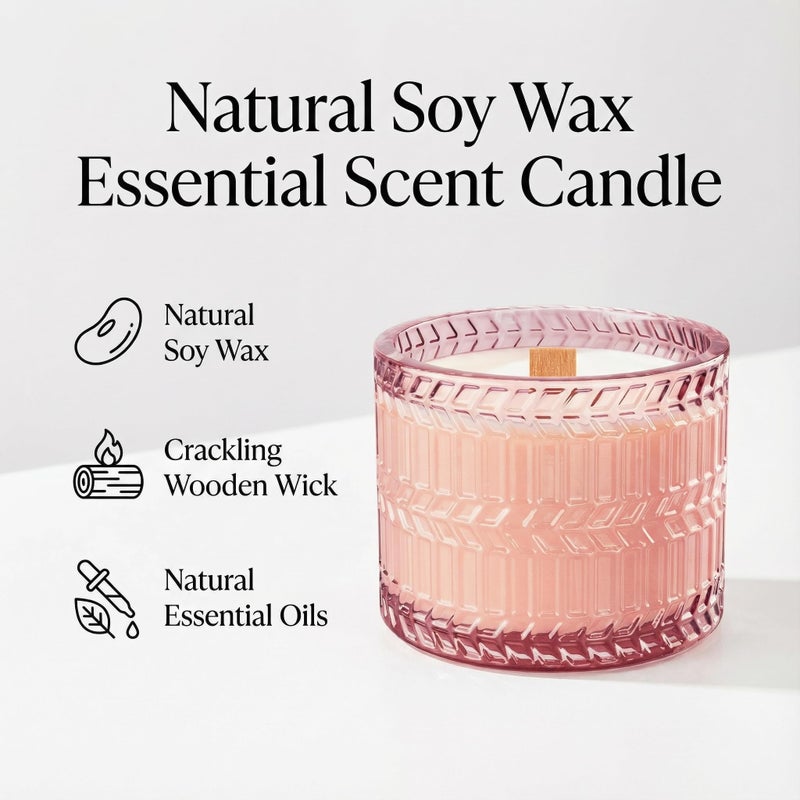 Hidden Label Sandalwood Rose Scented Candle for Home Scented, Santal Wood Wick Decorative Candles, Aromatherapy Candles for Women, Pink Soy Candles Non Toxic Candle, 7.4 oz 55 Hours Long Burn time - Image 3
