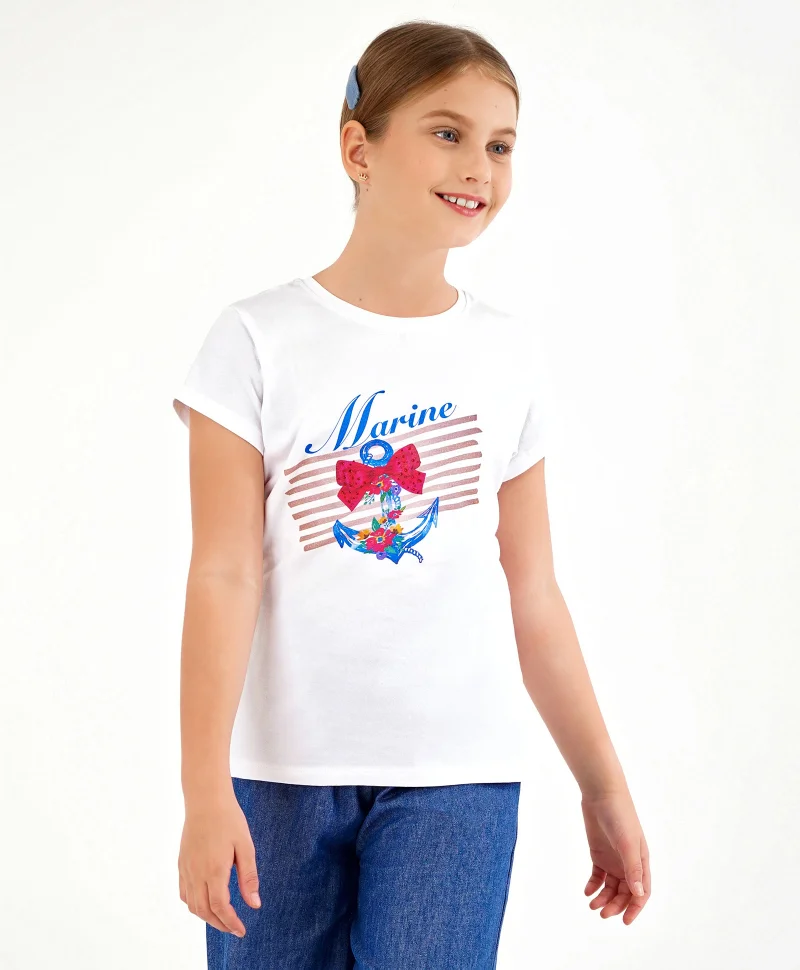 Primo Gino Primo Gino Anchor Print Digital Treatment T-Shirt With Diamonte - White