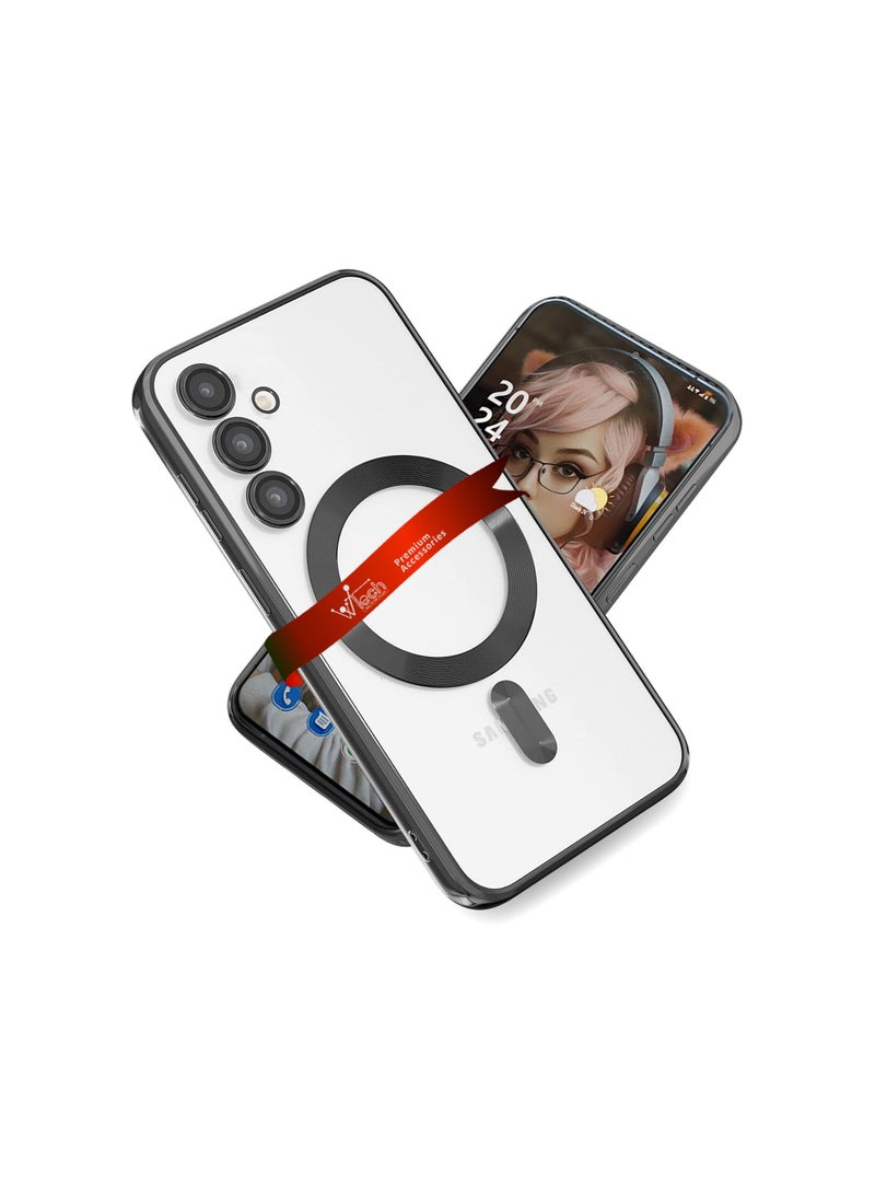 Wtech Magsafe Shockproof Luxury Plating Hybrid Clear PC Case Cover For Samsung Galaxy S24 5G 2024 Black - Image 1