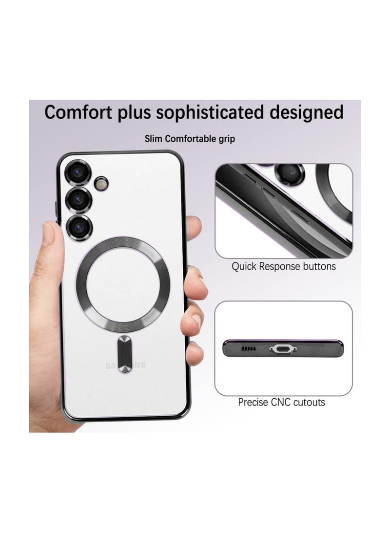 Wtech Magsafe Shockproof Luxury Plating Hybrid Clear PC Case Cover For Samsung Galaxy S24 5G 2024 Black - Image 4