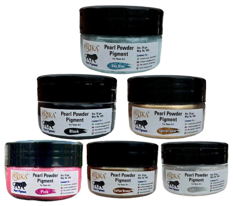 IRIKA Premium Pearl Mica Powder Set 6 Colors White Pink Coffee Brown Black Sky Blue Special Gold 20g Each  - Image 1
