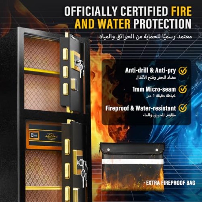 صندوق آمن مضاد للحريق بسعة 16.6 قدم مكعب مع ضوء حساس وكيس مقاوم للحريق، صندوق أمان مع لوحة مفاتيح رقمية للأمان، صندوق كبير للمنزل مع مفاتيح ورمز مرور للنقد والمجوهرات - Image 2