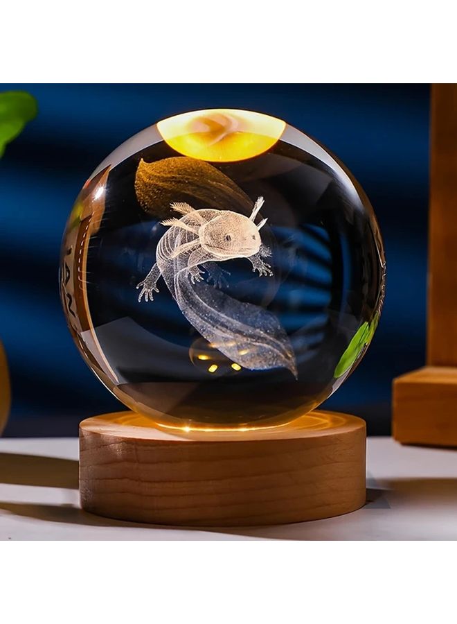 1pc 3D Axolotl Crystal Ball Night Light With Wooden Base Home Bedroom Decor Gift - Image 4