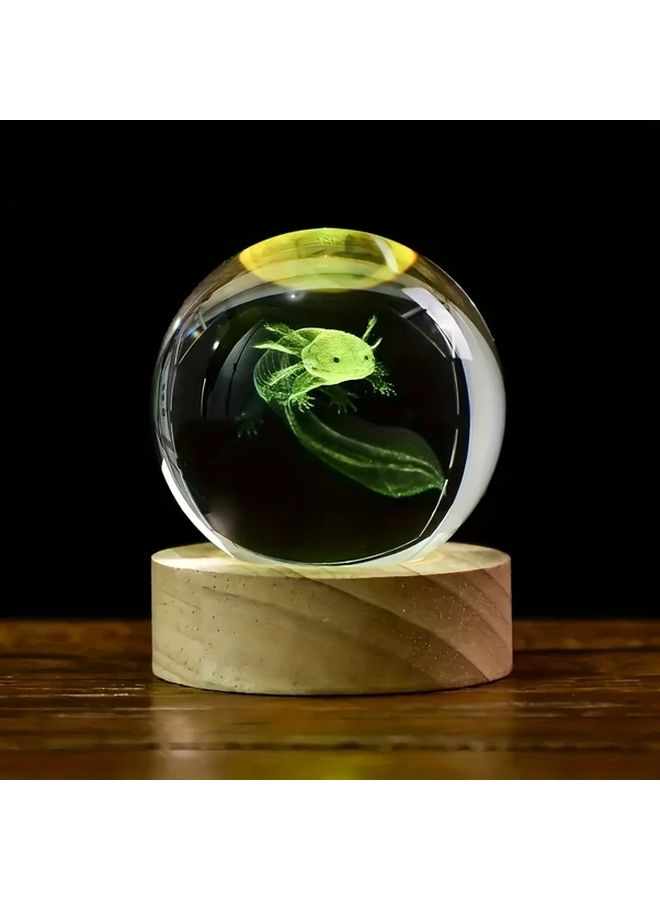 1pc 3D Axolotl Crystal Ball Night Light With Wooden Base Home Bedroom Decor Gift - Image 3