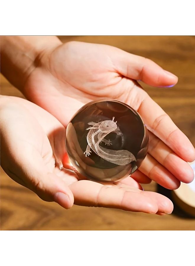 1pc 3D Axolotl Crystal Ball Night Light With Wooden Base Home Bedroom Decor Gift - Image 5