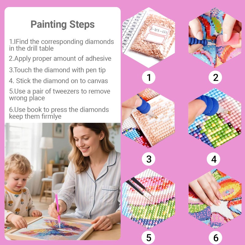 HKLIOPU Pink Wings Diamond Art Kits for Adults,DIY Diamond Painting Kits for Beginners,5D Full Drill Rhinestone Gem Art Crafts for Home Wall Decor 12"x16" - Image 4