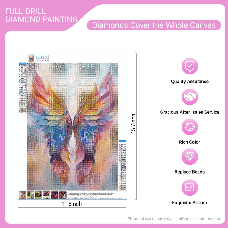 HKLIOPU Pink Wings Diamond Art Kits for Adults,DIY Diamond Painting Kits for Beginners,5D Full Drill Rhinestone Gem Art Crafts for Home Wall Decor 12"x16" - Image 2