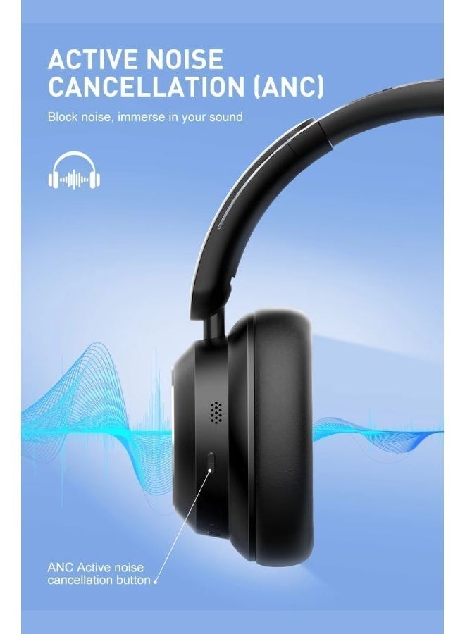 LDNIO سماعات رأس بلوتوث لاسلكية مع إلغاء الضوضاء النشط، إضاءة RGB، حتى 130 ساعة من وقت التشغيل، بلوتوث v5.4 باللون الأسود - Image 2