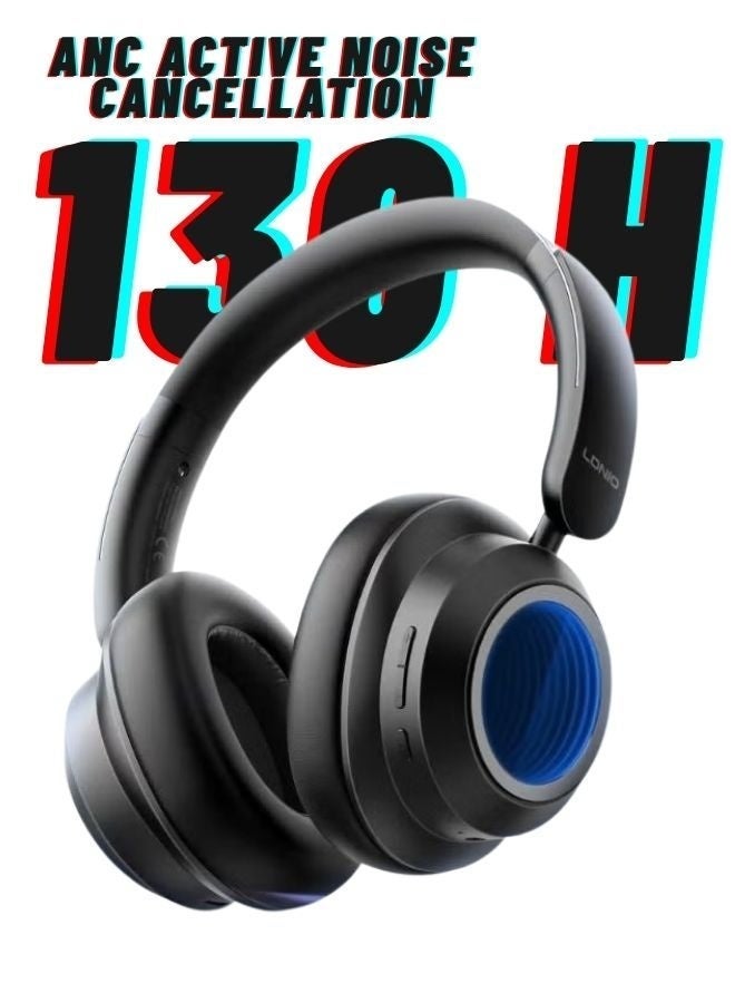 LDNIO سماعات رأس بلوتوث لاسلكية مع إلغاء الضوضاء النشط، إضاءة RGB، حتى 130 ساعة من وقت التشغيل، بلوتوث v5.4 باللون الأسود - Image 1