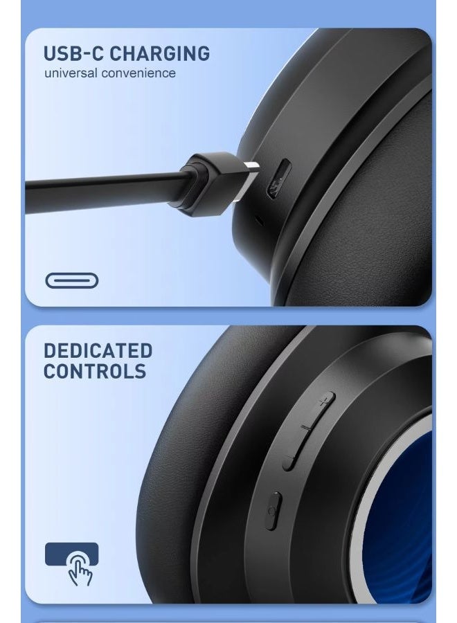 LDNIO سماعات رأس بلوتوث لاسلكية مع إلغاء الضوضاء النشط، إضاءة RGB، حتى 130 ساعة من وقت التشغيل، بلوتوث v5.4 باللون الأسود - Image 5