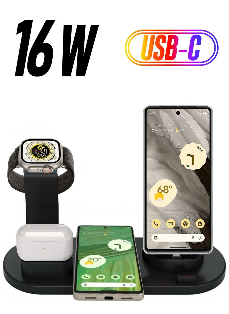 CATANES Wireless Charger for Google Pixel 7 Series Multiport Charging Station for Android iPhone Apple Watch with Type-C Micro USB Lightning Dock  - Image 1