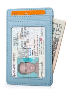 Buffway Mens Slim Wallet Minimalist Thin Front Pocket Leather Credit Card Holder With Rfid Blocking For Work Travel Chicago Blue Grey  - Image 2