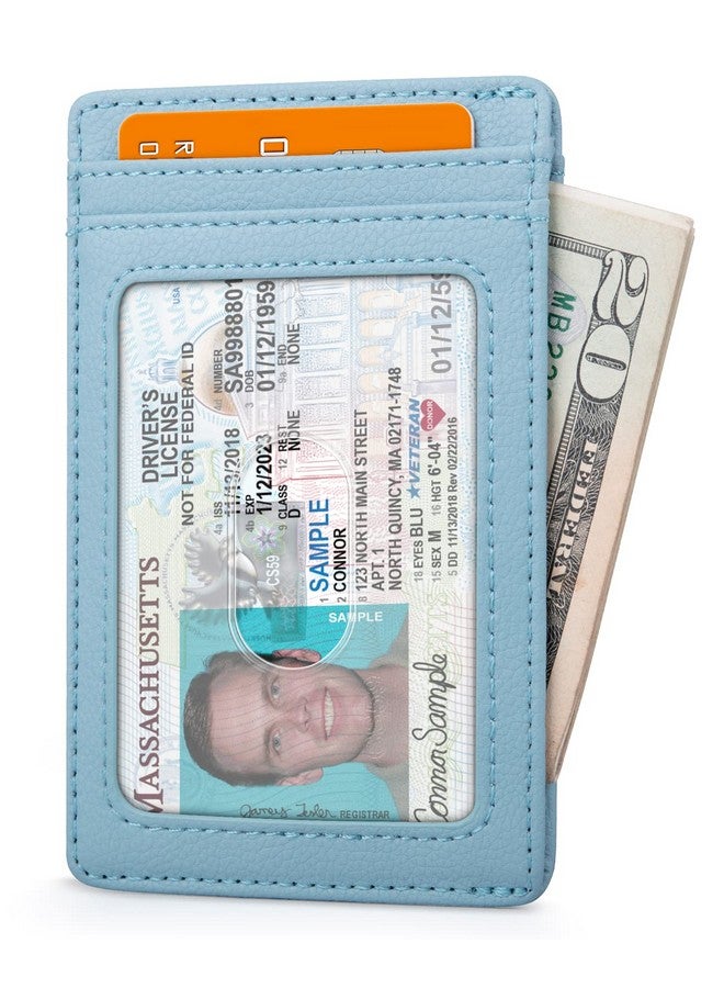 Buffway Mens Slim Wallet Minimalist Thin Front Pocket Leather Credit Card Holder With Rfid Blocking For Work Travel Chicago Blue Grey - Image 2