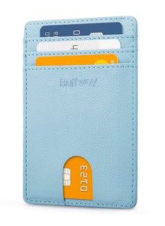 Buffway Mens Slim Wallet Minimalist Thin Front Pocket Leather Credit Card Holder With Rfid Blocking For Work Travel Chicago Blue Grey  - Image 1