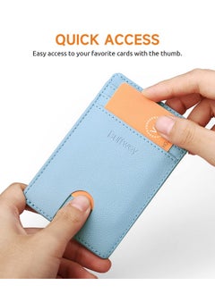 Buffway Mens Slim Wallet Minimalist Thin Front Pocket Leather Credit Card Holder With Rfid Blocking For Work Travel Chicago Blue Grey  - Image 3