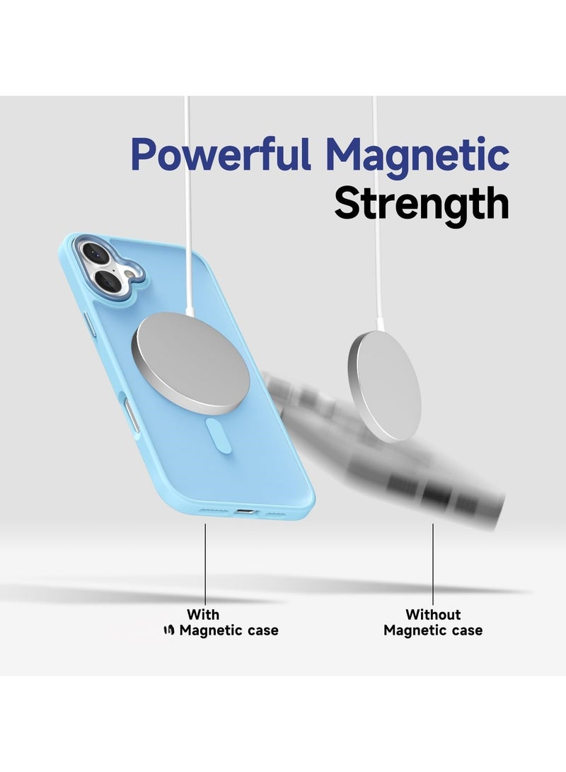 أكاليكس جراب مغناطيسي غير لامع لهاتف آيفون 16، متوافق مع MagSafe، غطاء فاخر مطلي، جراب حماية للهاتف مقاوم للصدمات مصنوع من مادة TPU الناعمة غير اللامعة | أزرق سماوي - Image 3