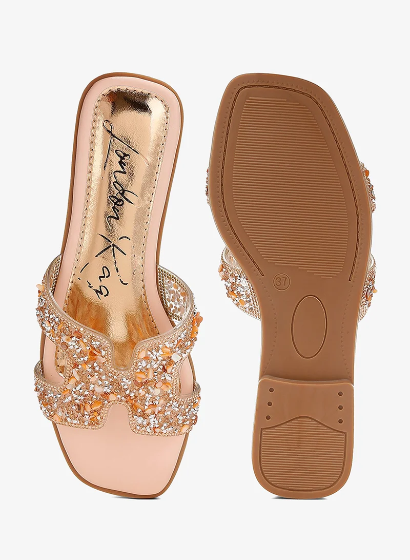 London Rag pink Rhinestone Detail Cut-Out Flats for Women | Best Price UAE