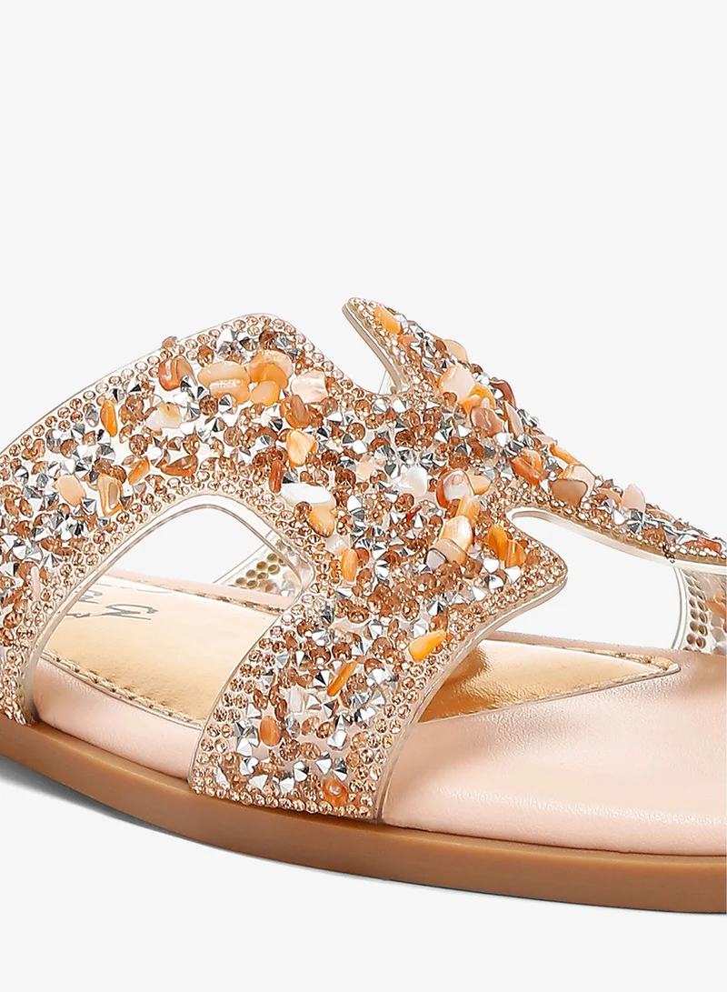 London Rag pink Rhinestone Detail Cut-Out Flats for Women | Best Price UAE