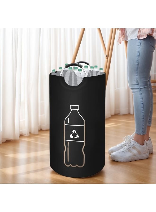 HOMESTAR Extra Large Capacity Folding Recycling Bin for Home - Cylindrical No-Power Foldable Multi-Purpose Storage Basket, Durable Canvas Material, Open-Top Design with Lid, Ideal for Kitchen Use, Recycling Bin|Open Top Storage|Canvas Construction, Recycling Bins for Home - Image 1