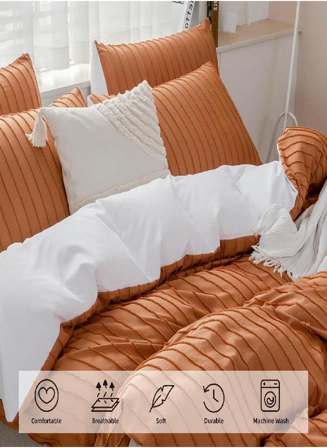 JELLYMONI JELLYMONI Reversible Rust & White Duvet Cover King Size - 3PCS Microfiber Tufted Duvet Cover Set, Boho Striped Tufted Textured Duvet Cover with Corner Ties & Zipper Closure  - Image 3