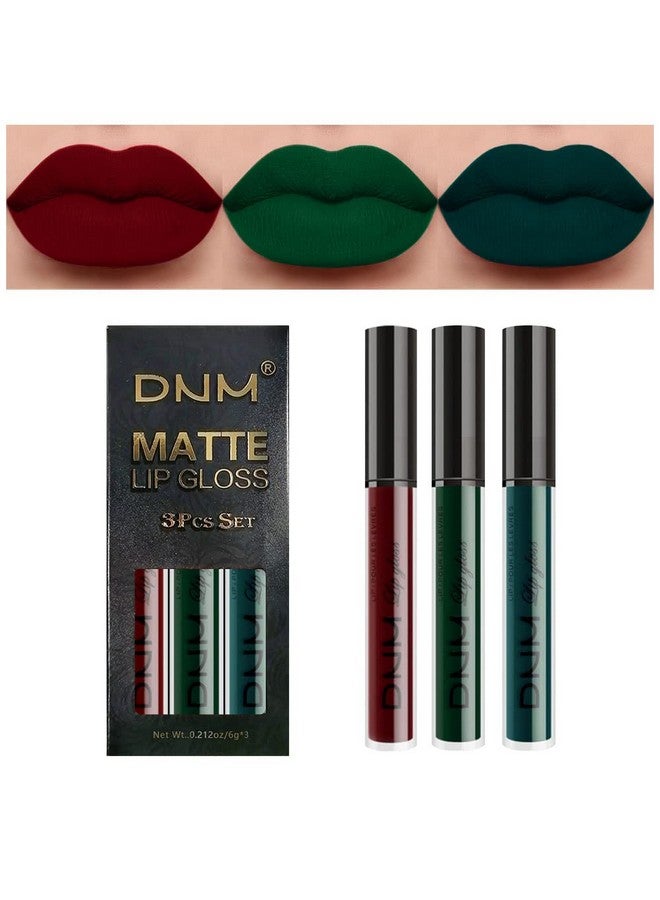 evpct 3Pcs Dark Color Colored Red Emerald Green Matte Liquid Lipstick Make Up Set 24 Hour Long Lasting Waterproof Smudge Proof Deep Red Green Liquid Lipstick Matte Lip Stain Gloss Liner Green Kit 8 - Image 1