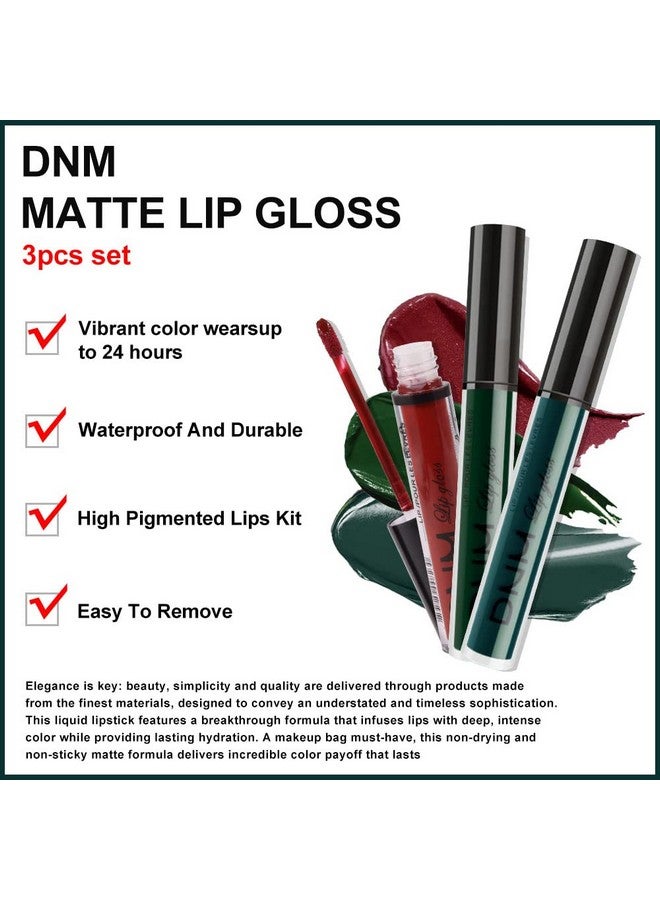 evpct 3Pcs Dark Color Colored Red Emerald Green Matte Liquid Lipstick Make Up Set 24 Hour Long Lasting Waterproof Smudge Proof Deep Red Green Liquid Lipstick Matte Lip Stain Gloss Liner Green Kit 8 - Image 2