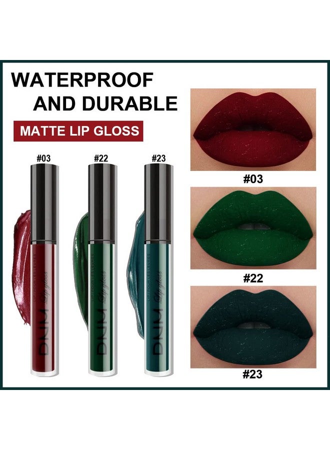 evpct 3Pcs Dark Color Colored Red Emerald Green Matte Liquid Lipstick Make Up Set 24 Hour Long Lasting Waterproof Smudge Proof Deep Red Green Liquid Lipstick Matte Lip Stain Gloss Liner Green Kit 8 - Image 3