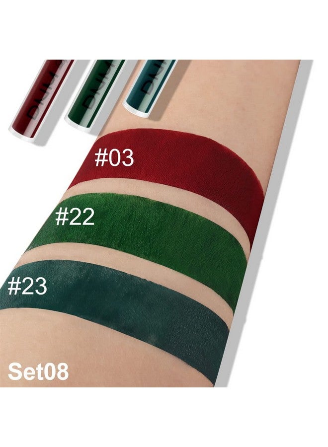 evpct 3Pcs Dark Color Colored Red Emerald Green Matte Liquid Lipstick Make Up Set 24 Hour Long Lasting Waterproof Smudge Proof Deep Red Green Liquid Lipstick Matte Lip Stain Gloss Liner Green Kit 8 - Image 5