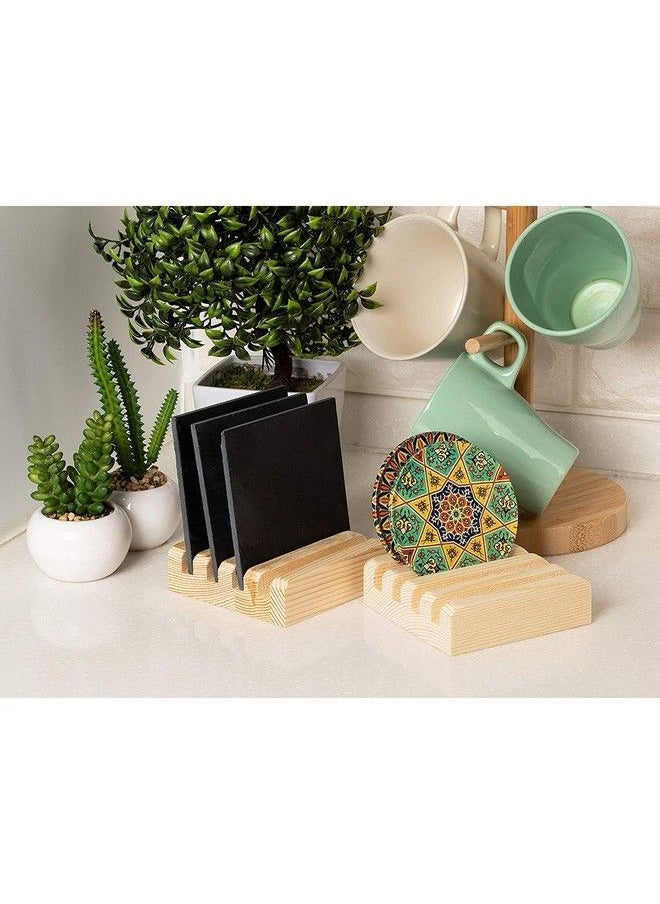 Juvale - Coaster Holders 2Pack Coaster Display Stand Hold Up To 4 Coaster 3.9Inch Wood Coaster Holder Fit Square Round Coaster For Kitchen Dining Table Home Decoration Housewarming Gift - Image 1