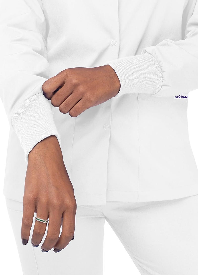 Sivvan Scrubs for Women - Front Snap Warm - Up Jacket - S8306 - White - XS - Image 5
