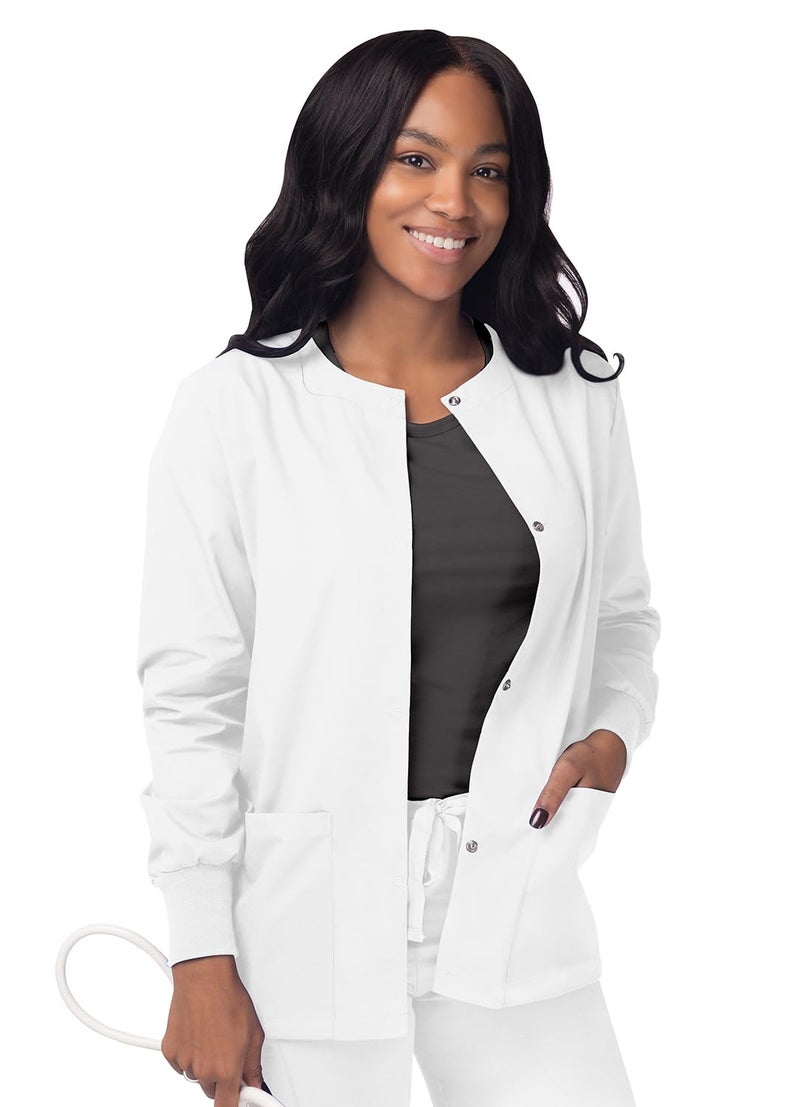 Sivvan Scrubs for Women - Front Snap Warm - Up Jacket - S8306 - White - XS - Image 1
