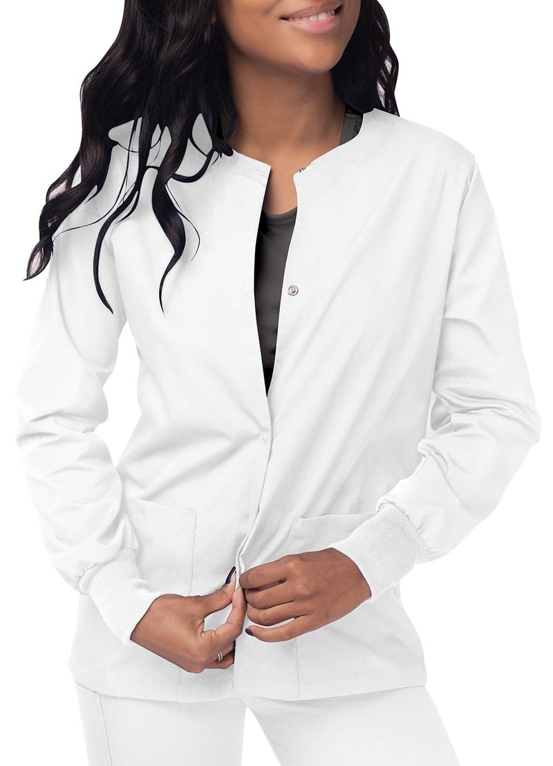 Sivvan Scrubs for Women - Front Snap Warm - Up Jacket - S8306 - White - XS - Image 4
