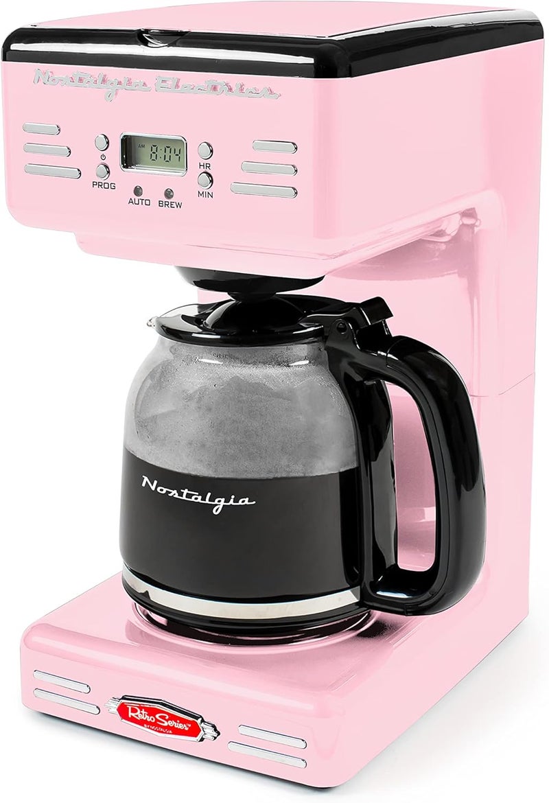 Nostalgia Retro 12-Cup Programmable Coffee Maker With LED Display, Automatic Shut-Off & Keep Warm, Pause-And-Serve Function, Pink - Image 1