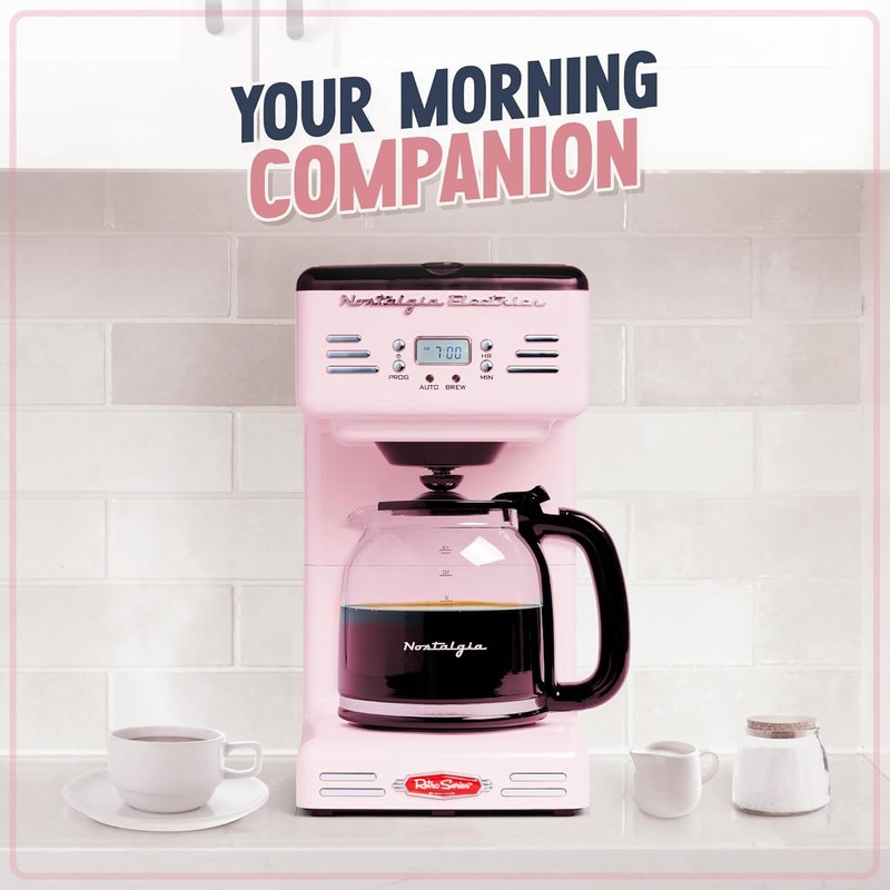 Nostalgia Retro 12-Cup Programmable Coffee Maker With LED Display, Automatic Shut-Off & Keep Warm, Pause-And-Serve Function, Pink - Image 3