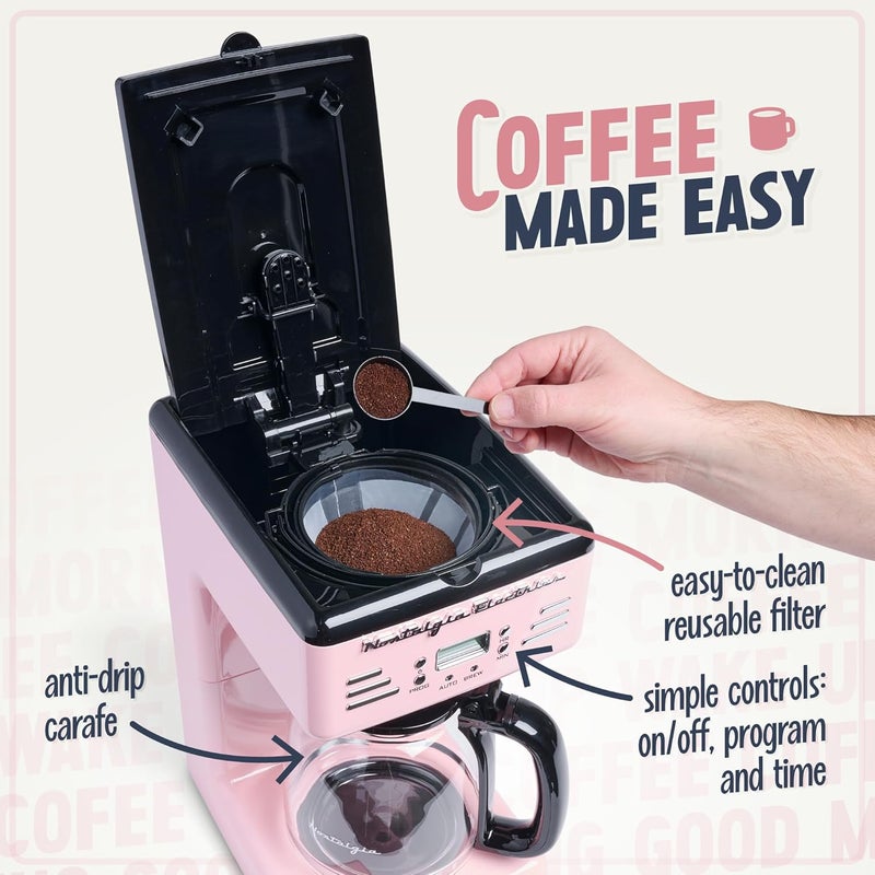 Nostalgia Retro 12-Cup Programmable Coffee Maker With LED Display, Automatic Shut-Off & Keep Warm, Pause-And-Serve Function, Pink - Image 4