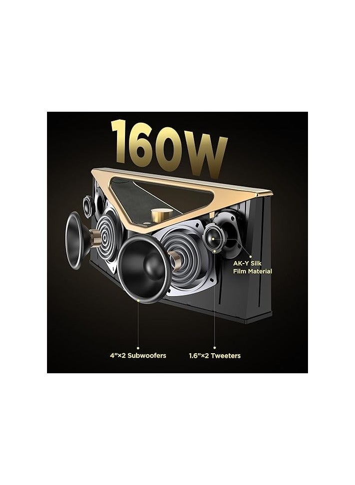 بوغاني BUGANI Brief Pro Portable Bluetooth Speaker 160W, Hi-Res Audio, 12H Playtime, Loud Speaker with Subwoofer for Jazz, Outdoor Speaker for Camping, Beach, Party, Golden - Image 3