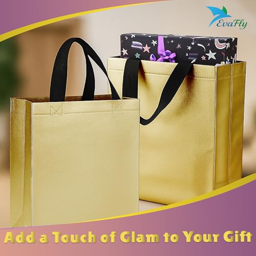 Evafly Gift Bag Medium Size Pack of 20 : L13 x W12 x D4 inch|Resuable Non-Woven Shiny Metallic Laminated|Haldi Return Gifts, Jute Bags for Return Gift,Return Gift For Birthday - Golden - Image 5