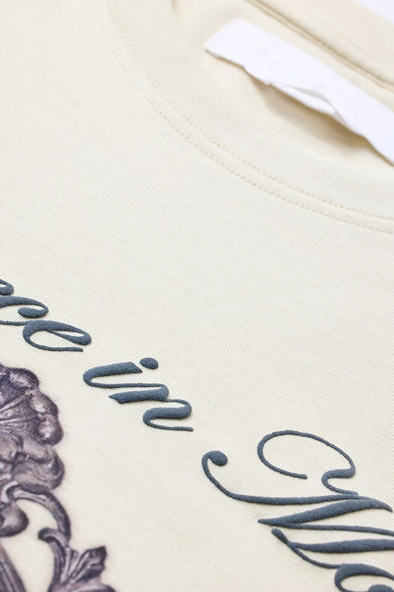 SNITCH Slim Fit Cotton Masterpiece In Motion Off-White T-Shirt