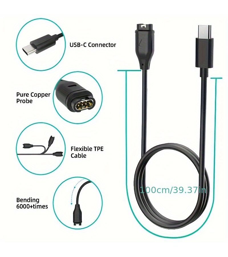 كابل شاحن USB-C متوافق مع ساعة Garmin بما في ذلك Fenix وVivoactive وForerunner وVenu USB A - Image 3
