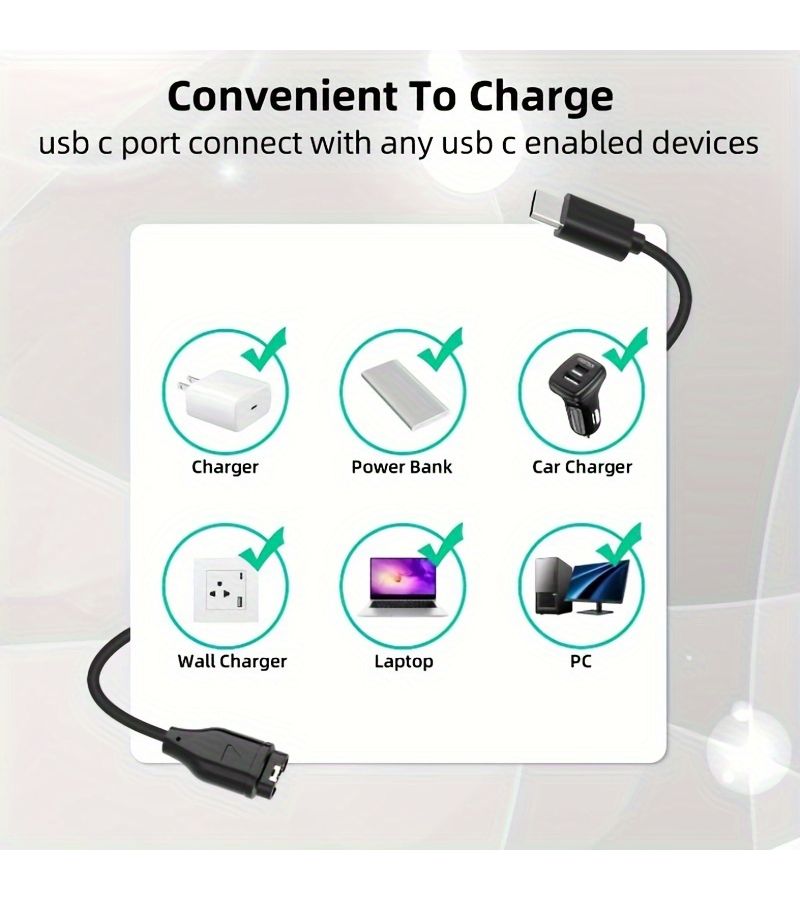 كابل شاحن USB-C متوافق مع ساعة Garmin بما في ذلك Fenix وVivoactive وForerunner وVenu USB A - Image 5