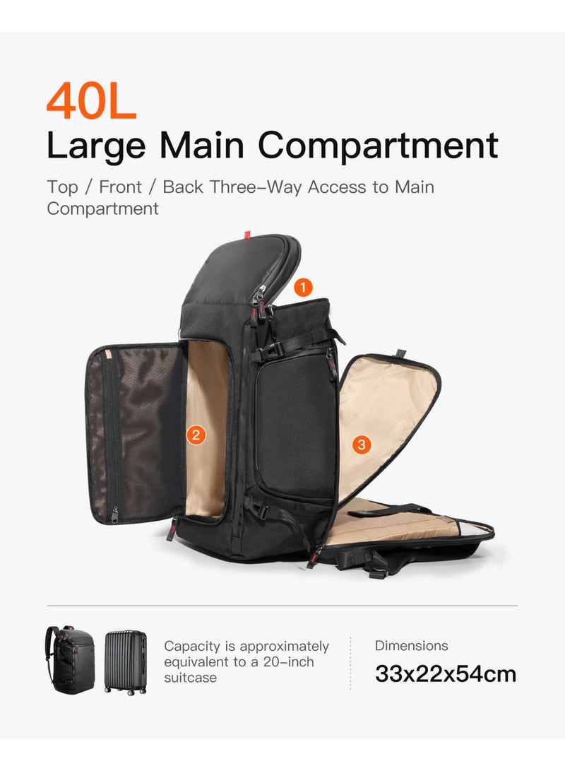Inateck 42L Travel Laptop Backpack Water Resistant Carry On Backpack with RFID Pocket & AirTag Compartment Black - Image 4