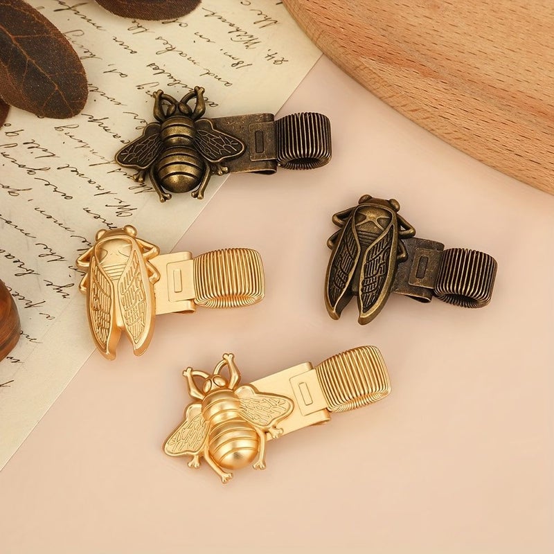 Bronze Cicada Insect Metal Pen Holder With Spring Clip For Journal Office - Image 5