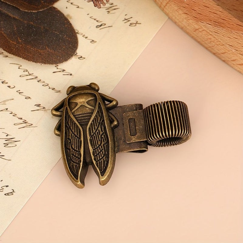 Bronze Cicada Insect Metal Pen Holder With Spring Clip For Journal Office - Image 2
