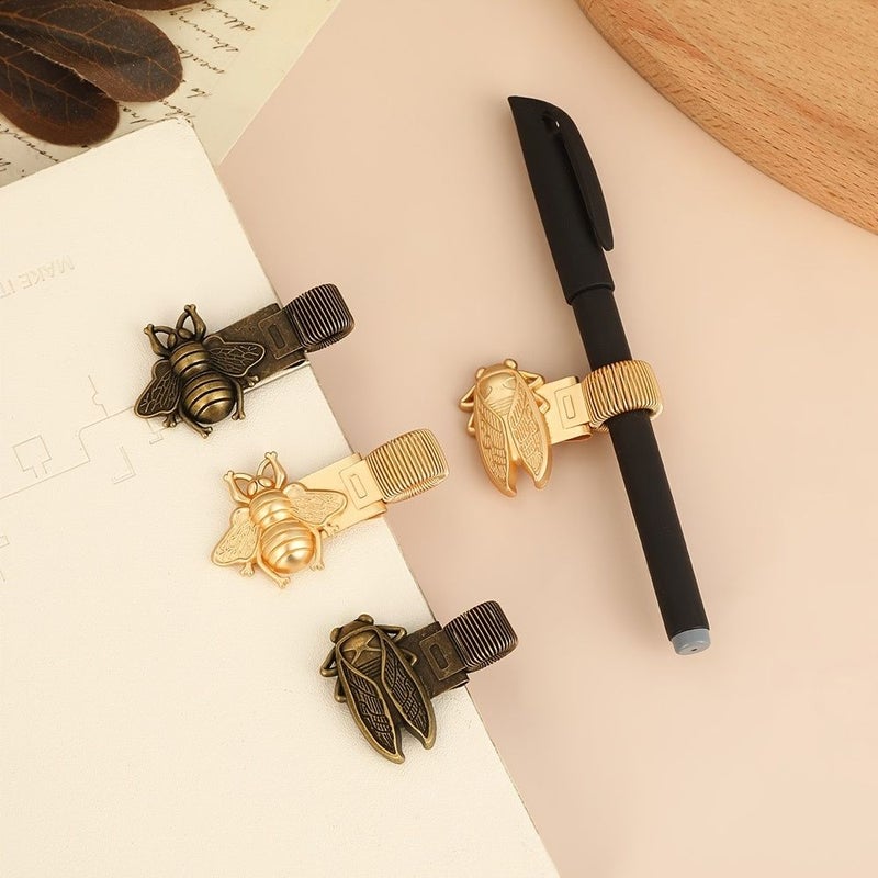 Bronze Cicada Insect Metal Pen Holder With Spring Clip For Journal Office - Image 4